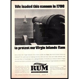 1974 US Virgin Islands Rum Vintage Print Ad Caribbean Fort Cannon Sailboat Art